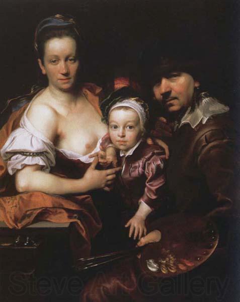 Johann kupetzky Portrait of the Artist with his Wife and Son Norge oil painting art